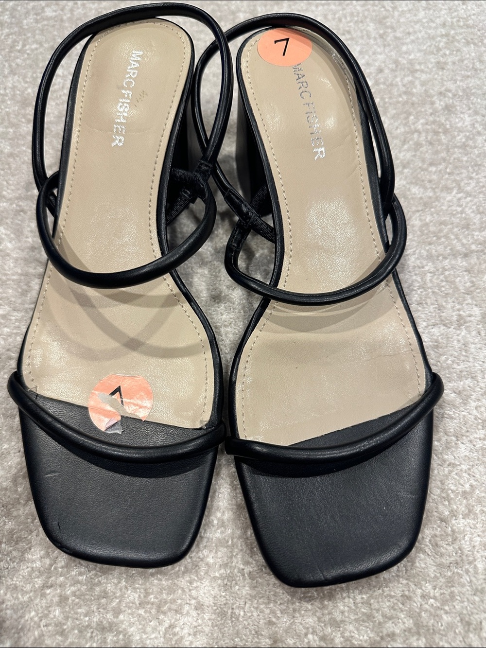 Marc Fisher Black Minimal Strappy Square-Toe Heels new without tags